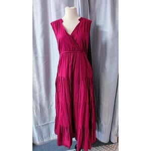 Dark Pink Cotton Tiered Boho Summer Dress 1X XL Anthony 100% Cotton
